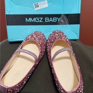 Girls classic Slip on Mary Jane Ballet Flats , Pink Glitter Size 13 (31)
